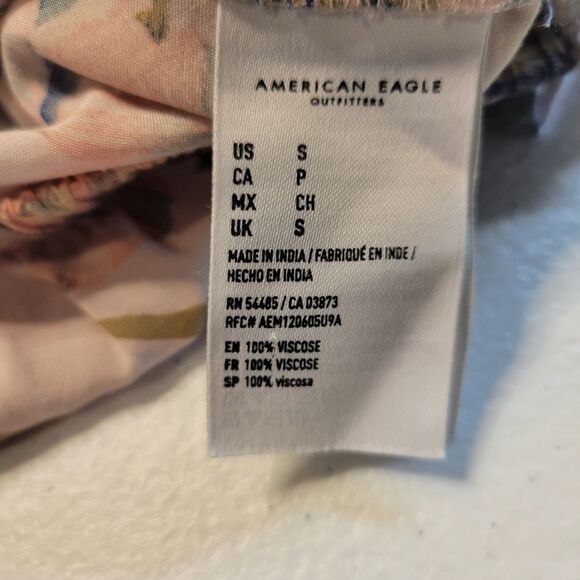 American Eagle Tie Front Tropical Button Down Blouse Cropped Women's Small - Picture 11 of 14